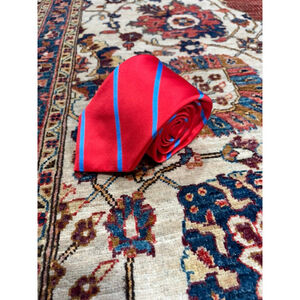 Ike Behar Red Blue Diagonal Stripe Silk Necktie Designer Classic